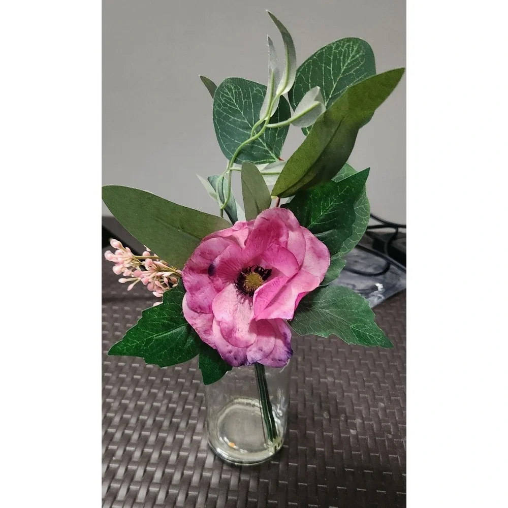 Faux Pink Floral Arrangement in Glass Vase – Farmhouse Table Decor